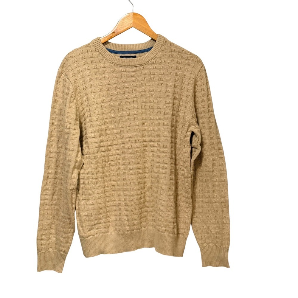 Tribekka 44 Mens Oatmeal Tan Textured Grid Waffle Knit Crewneck Sweater Size M